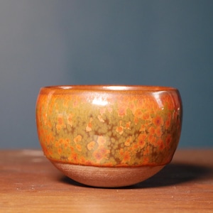 Handmade Glazed Ceramic Teacup - Red Tenmoku &#39;Fire&#39; Mug - Tea & Coffee Lover Gift - Handmade