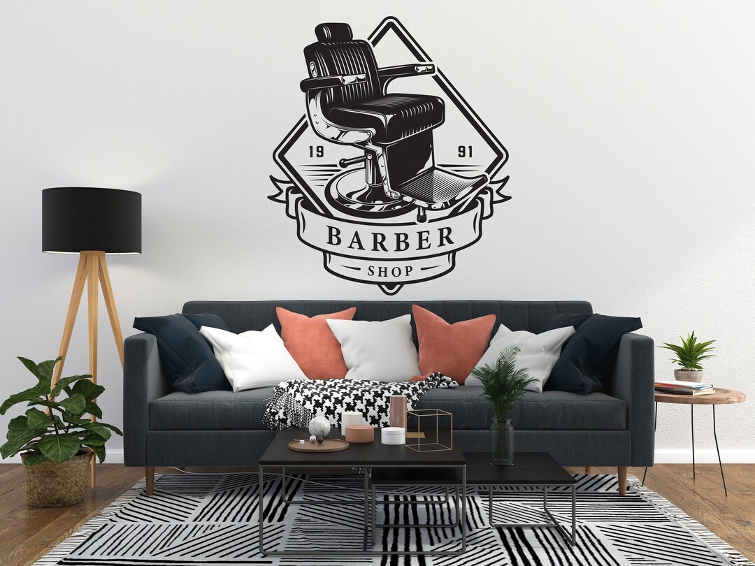 Barber Razor Sticker Barber Wall Sticker Barber Wall Decal Barbershop Wall Decor Custom ...