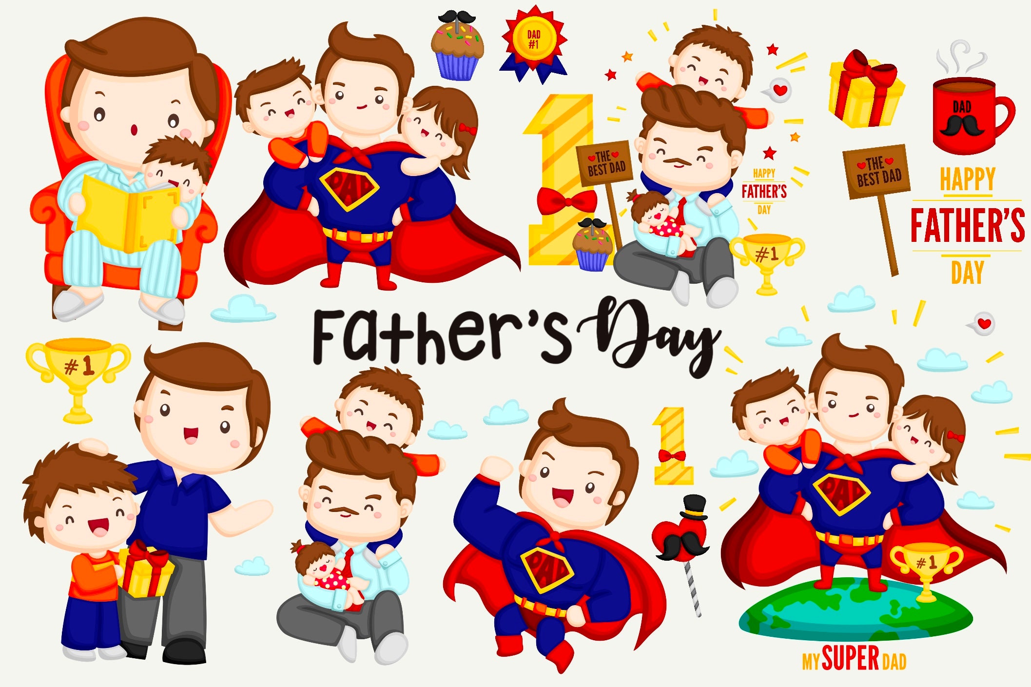 Father's Day Clipart Father Clip Art Cute Kids Clip Etsy