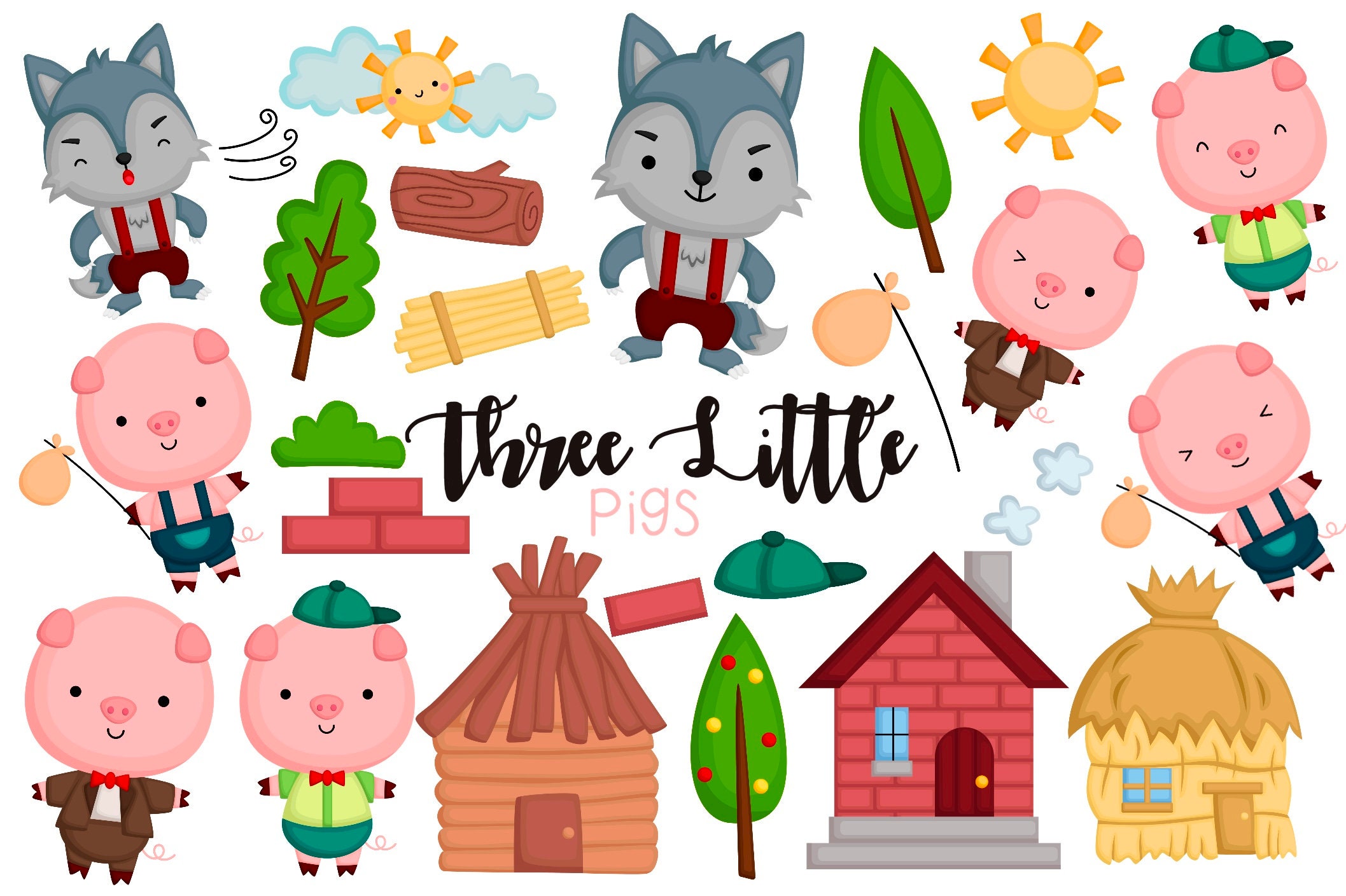 Three Little Pigs Clipart Cute Animals Clip Art Storybook Clip Art 