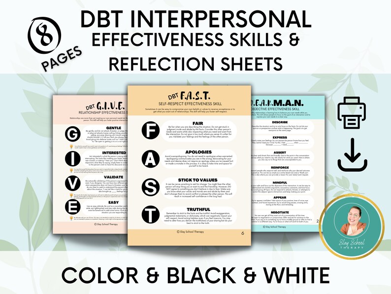 8 DBT Worksheets, Reflection Sheets, Mental Health Printable, DBT ...