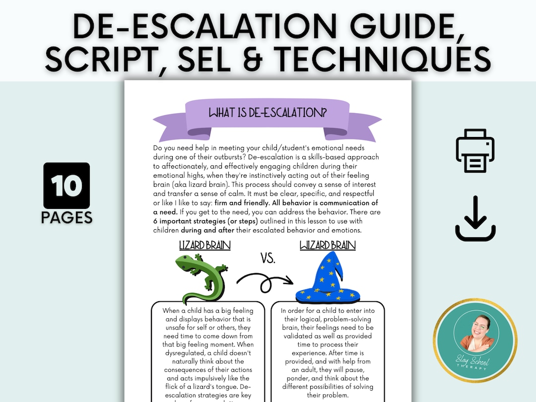 Deescalation Guide, Social Emotional Lesson, Scripts, and Techniques, Behavior