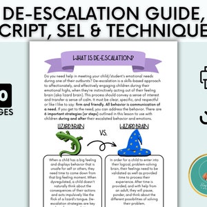 De-escalation Guide, Social Emotional Lesson, Scripts, and Techniques, Non-compliance, Behavior Strategies, Mental Health Printable,