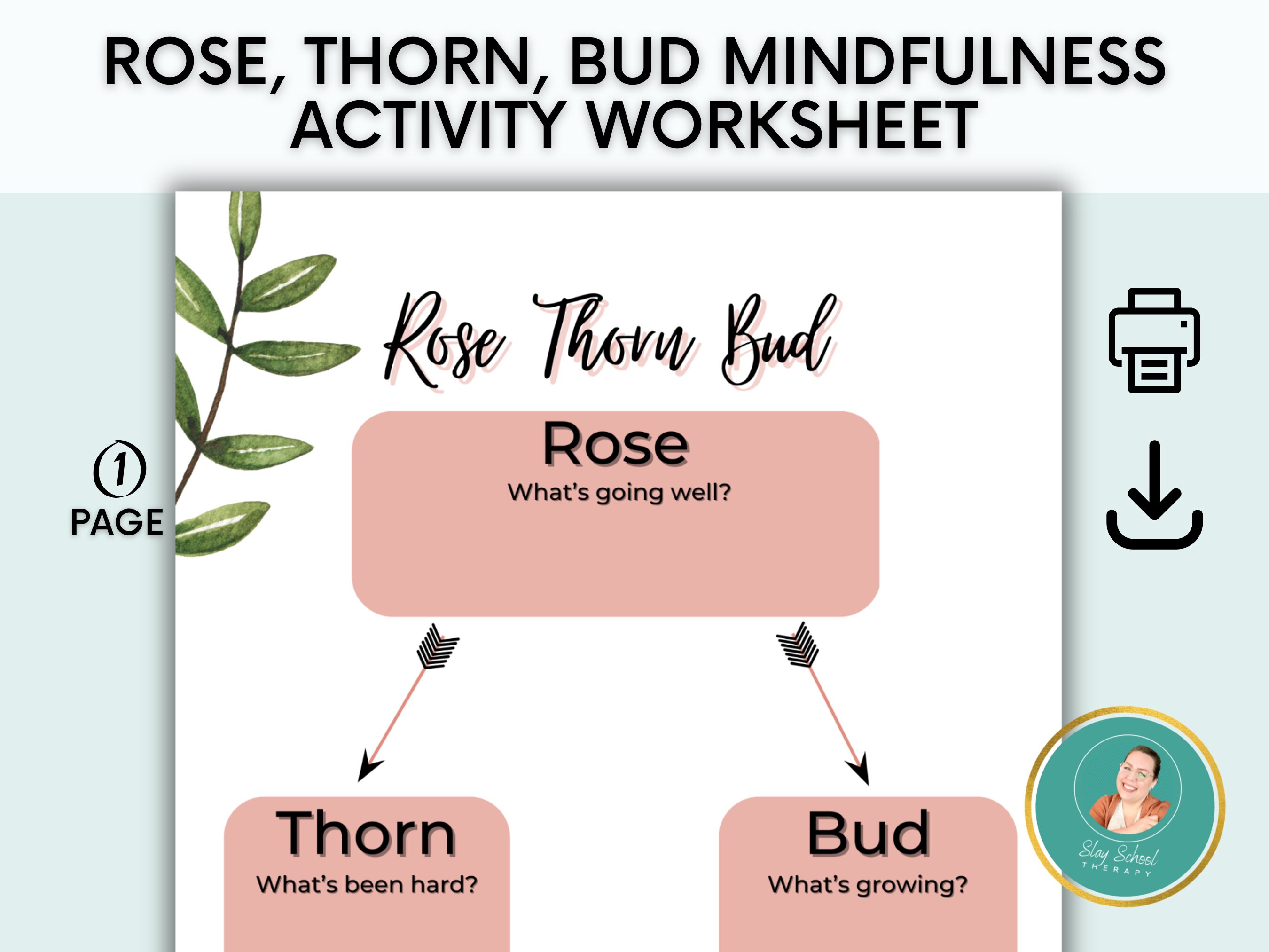 Rose Thorn Bud Mindfulness Worksheet Mental Health Etsy