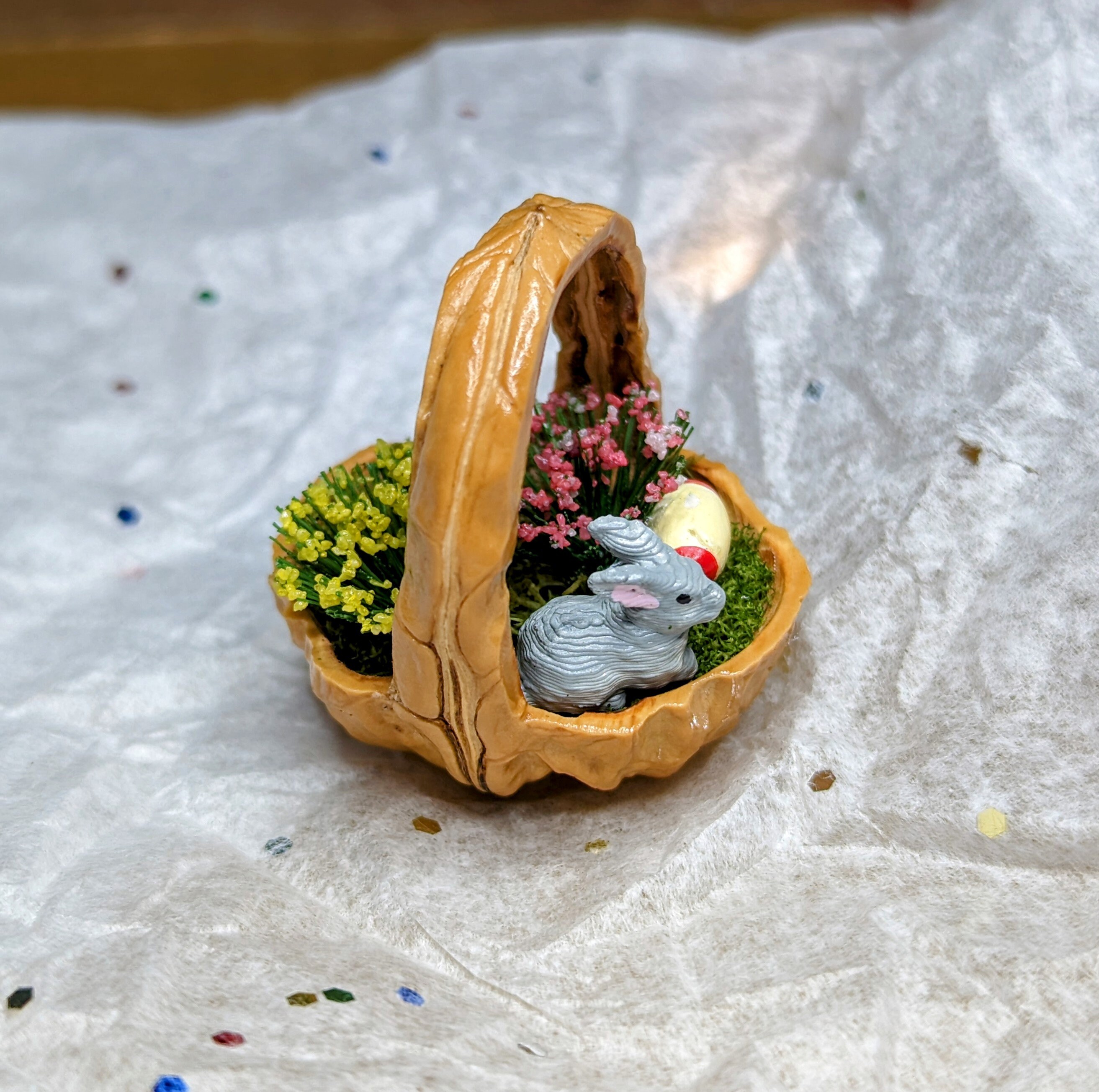 Walnut Ridge Rabbit Basket Easter Egg Hunt Miniature Bunny Rabbit Real Walnut Shell Fairy Basket ...