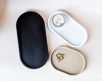 Various sizes oval decorative trays, handmade trinket trays neutral, aesthetic room decor, housewarming gift, styling trays jewellery holder
