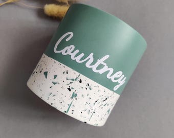 Personalized half Terrazzo pen pot, make up brushes holder gift for her, office organizer gift for him, jesmonite speckled home decor
