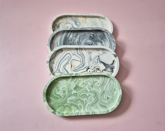 Marble Effect Jesmonite Tray: Oval Concrete Style Trinket Dish