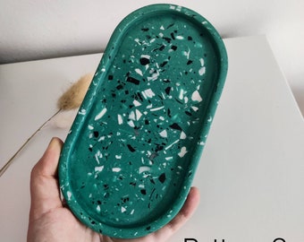 Handmade Terrazzo Oval Trinket Dish, Eco-Friendly Jesmonite Tray