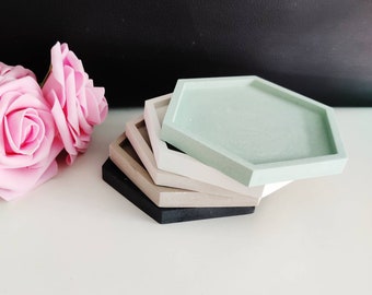 Earthy tone hexagonal trinket trays for entry table, jewelry holder, aesthetic room decor, minimalist gifts for her,mint green valet tray