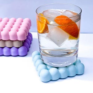Square bubble coasters, cute colourful summer coasters, aesthetic barware accessories