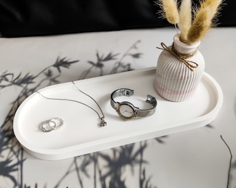 Large Oval Jesmonite Tray: Modern Minimalist Jewelry & Trinket Dish