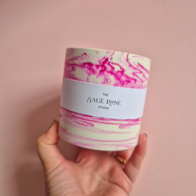 Half terrazzo vivid pink pen pot, marble toothbrush makeup brush holder, desk accessory, unique berry home gift for her, aesthetic room deco image 4