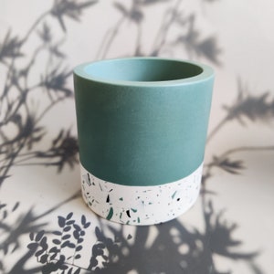 Teal pen pot/ toothbrush holder, half terrazzo white with teal and black speckles
