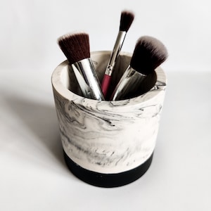 Black and white marble makeup brushes holder, toothbrush holder, bathroom organiser, pen pot holder desk accessory, aesthetic room decor