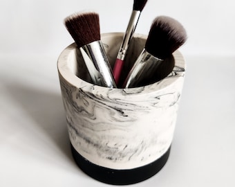 Black and white marble makeup brushes holder, toothbrush holder, bathroom organiser, pen pot holder desk accessory, aesthetic room decor