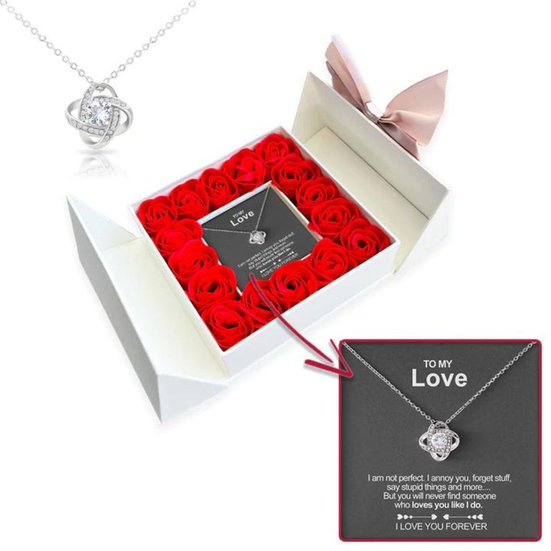 White Gold Necklace in a Luxury Rose Box With 18 Roses to My Etsy