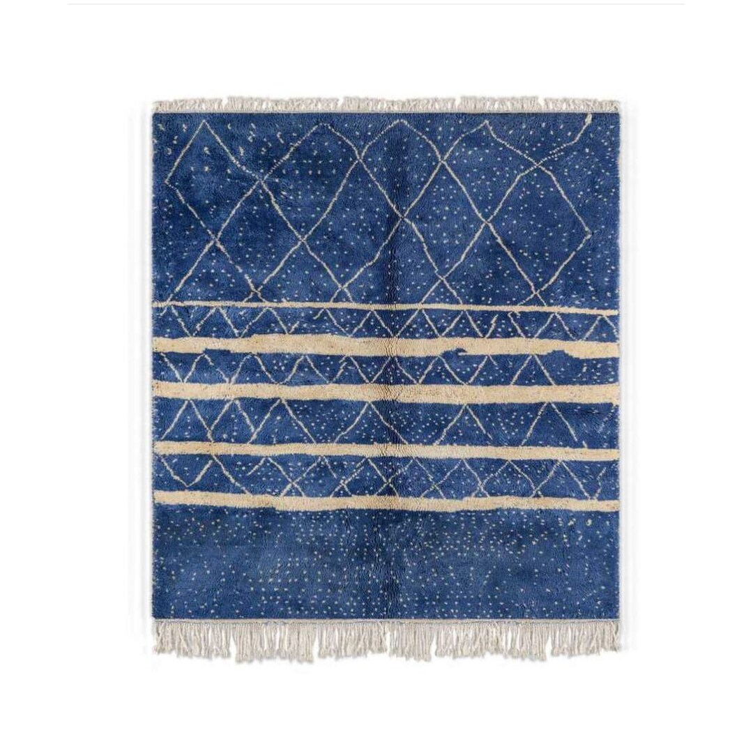 Moroccan Rug Blue and White , Beni Ourain Rug, Berber Carpet, Genuine ... - Moroccan Style Large Area Rug