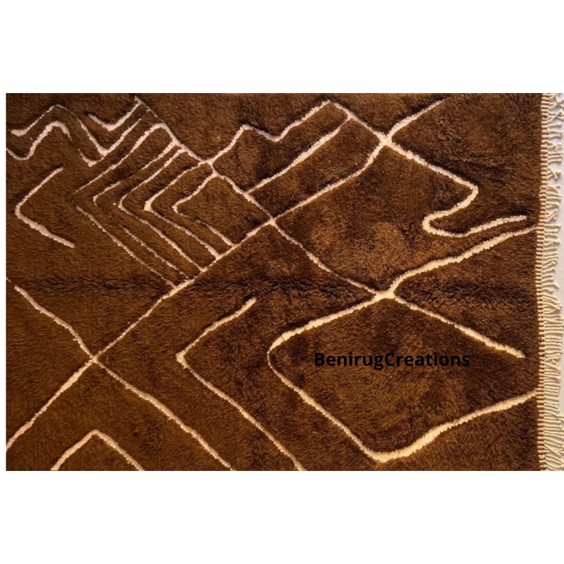 Engraved Rugs Moroccan Brown Rug Engraved in White, Emerald Brown Rug, Modern Beni ...