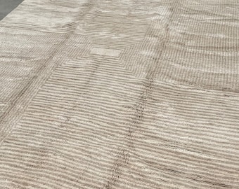 Handwoven Striped Moroccan Rug, Plush Wool Beni M'rirt, Custom Size