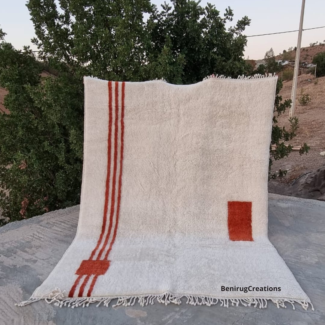 High Quality Moroccan White Orange Rug, Custom Modern Moroccan Rug ...