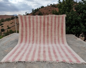 Handwoven Moroccan Berber Rug, Ivory & Pink Stripes, Custom Size