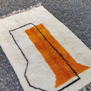 Luxury white orange black rug, orange Moroccan rug, modern Beni Ourain rug, Berber rug, custom order