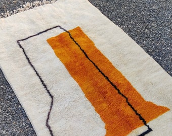 Luxury white orange black rug, orange Moroccan rug, modern Beni Ourain rug, Berber rug, custom order