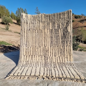 Modern Moroccan Beige Rug with Black Lines, High Quality Rug, 100% Natural Fiber, Berber Weaving, Custom Hand Woven Berber Rug