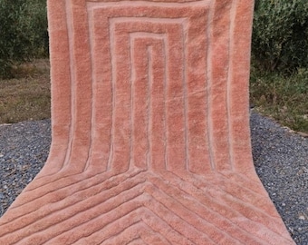 Handwoven Pink Berber Rug, Modern Moroccan Beni M'rirt, Custom Size
