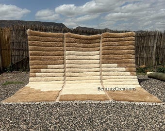 Handwoven Beni M\'rirt Wool Rug, Moroccan Berber Style, Beige Ivory Stripes