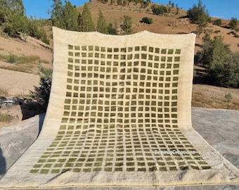 Moroccan checkered rug - Handmade rug - Berber rug - All wool rug - Contemporary rug - Moroccan green rug - Beni ourain rug - Moroccan rug
