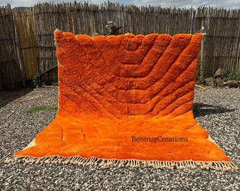 Orange Rug Hand Knotted Moroccan Rug, Beni Ourain Rug, Modern Handmade Rug 8x10