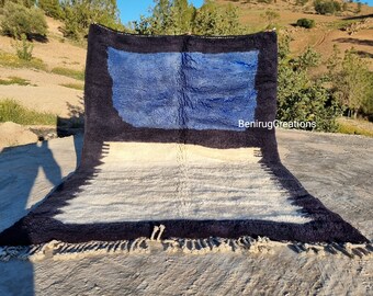 Moroccan Rug blue, blue morocco rug, Modern beni ouarain Rug, berber rug blue , abstract moroccan rug