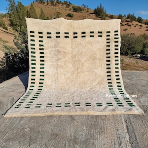 Gorgeous Tapis, Large White Moroccan Rug, Modern Custom Size Rug, Green Moroccan Rug, Plush Rug for Living Room