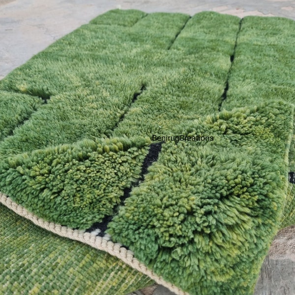 Green Moroccan Rug, beni ourain green rug , Modern beni ouarain Rug, azilal green rug , green leaf rug, custom made order , berber teppich