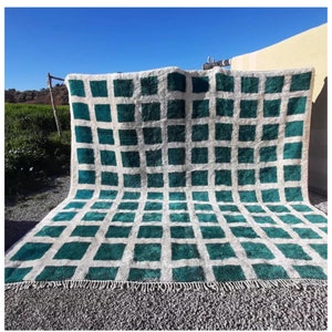 Emerald green Rug , Green Moroccan Rug - Handmade Beni Ourain Style, berber rug, Modern beni ouarain Rug, green leaf rug, custom made order