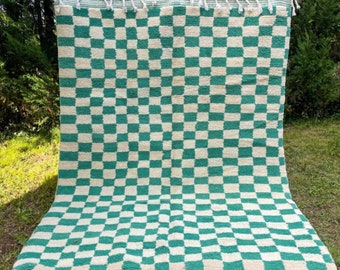 Moroccan checkered rug - Handmade rug - Berber rug - All wool rug - Contemporary rug - Moroccan green rug - Beni ourain rug - Moroccan rug