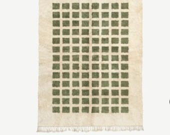 Moroccan checkered rug - Handmade rug - Berber rug - All wool rug - Contemporary rug - Moroccan green rug - Beni ourain rug - Moroccan rug