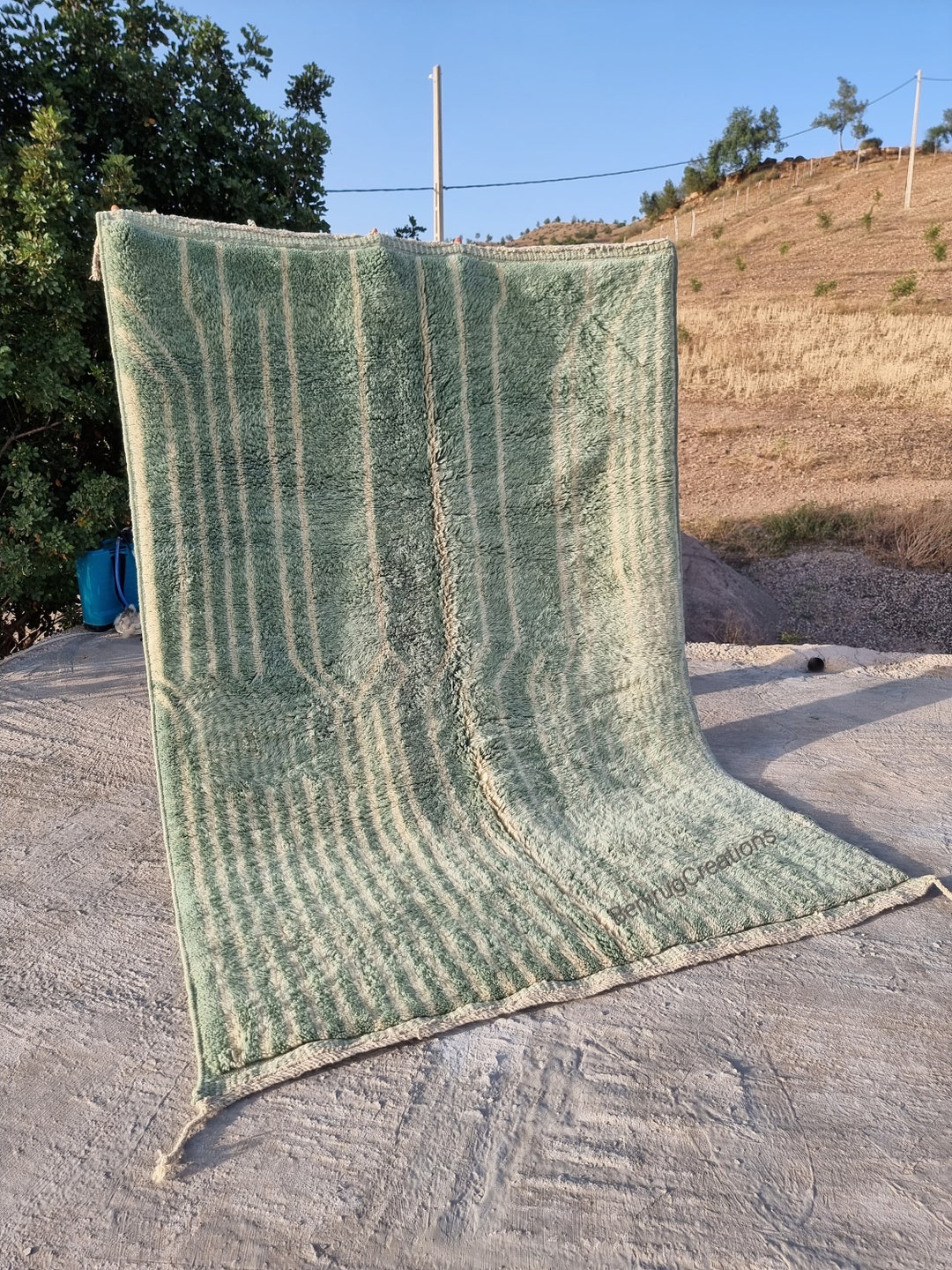 Greenarbic Rug Patterns Green Moroccan Rug, Emerald Green Rug , Modern Beni Ouarain Rug, Azilal ...