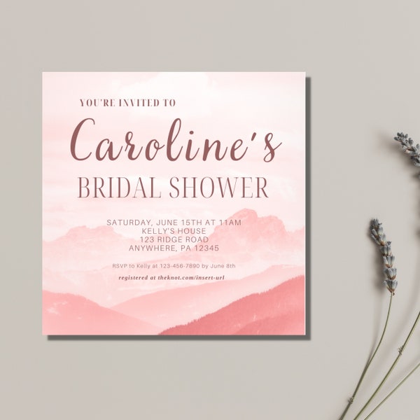 Pink Mountain Bridal Shower Invitation