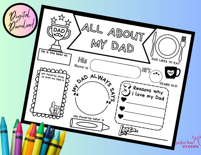 All About Dad Printable -father's Day Coloring Page - Father’s Day ...