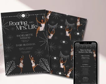 Black Flapper Bachelorette Invitation: 1920s Gatsby Theme (Digital Download)