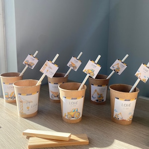 Gobelets ou Stickers à personnaliser Chantier : anniversaire, baptême...