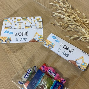 Sachets de bonbons personnalisés Chantier, pour anniversaire, école, baptême...