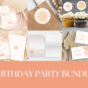 First Trip Around The Sun 1st Birthday Bundle | Sun, One | Invitation, Thank You Card, Favor | Instant Digital Download | Editable Template