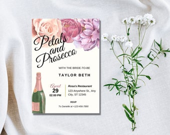 Invitación a la despedida de soltera de Petals & Prosecco / Plantilla personalizada / Descarga digital instantánea [Plantilla 5x7 y Evite]