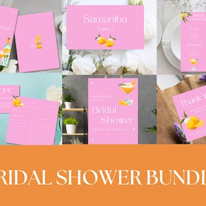 Aperol Spritz Main Squeeze Bridal Shower Invitation Bundle | Pink and Orange Bridal Shower | Instant Digital Download | Editable Template