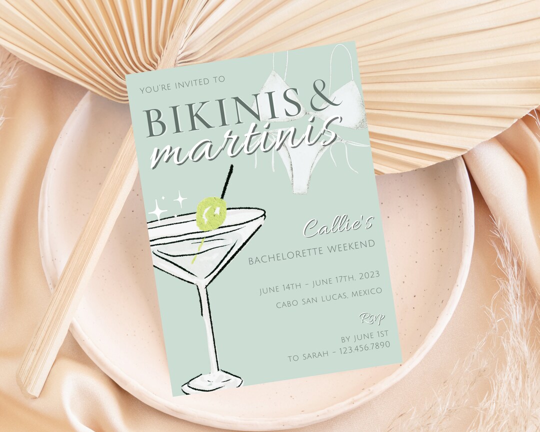 Bikinis & Martinis Bachelorette Party Invite Martini Bachelorette Bach