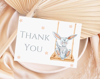 Some Bunny 1st Birthday Party Thank You Card | Bunny Birthday Party  | Instant Digital Download | Editable Template [7x10, 7x5 Folded]